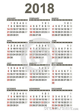 Simple 2018 year calendar Vector Illustration