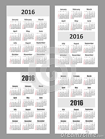 Simple 2016 year vector calendar Vector Illustration