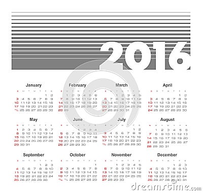 Simple 2016 year vector calendar Vector Illustration