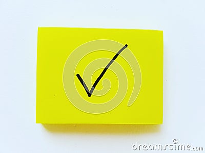 Simple yelow note. Check. Done. Good job Stock Photo