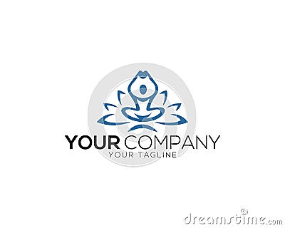 Simple YOGA and human meditation in lotus flower logo Vector Illustration