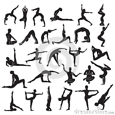 simple yoga pose silhouette vector bundle set Vector Illustration