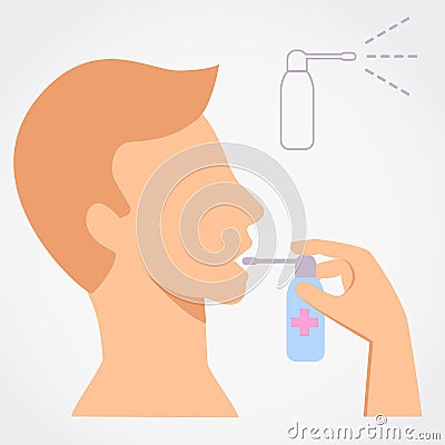 Man using throat spray simple flat vector Vector Illustration