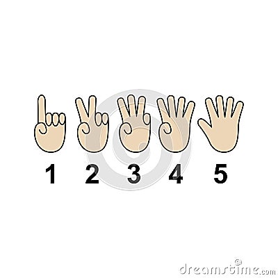 Counting hands 1 to 5. Hand gesture symbols, counting by bending fingers. Vector Illustration