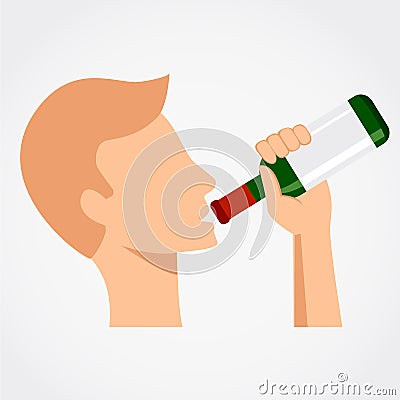 Man drinking alcohol from the bottle. Vector Illustration