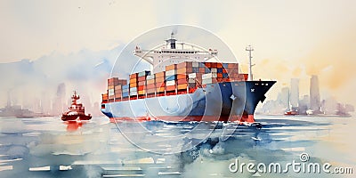 A simplified depiction of a container ship, showcasing its essential features and structure in a straightforward visual Stock Photo