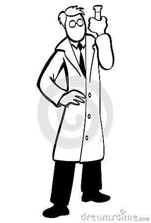 Simplified doctor illustration in black and white Cartoon Illustration