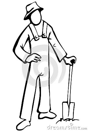 Simplified farmer illustration in black and white Vector Illustration