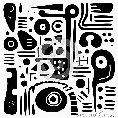 Simplified Forms: Abstract Black And White Doodle Poster Stock Photo