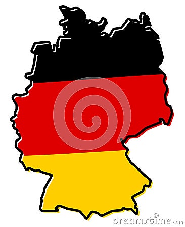 Simplified map of Germany outline, with slightly bent flag under Vector Illustration