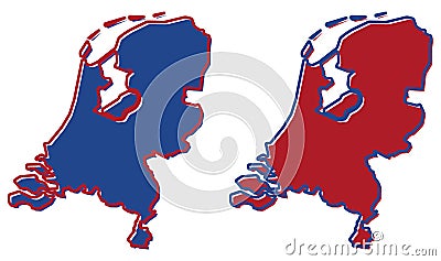 Simplified map of Netherlands outline. Fill and stroke are national colours. Vector Illustration