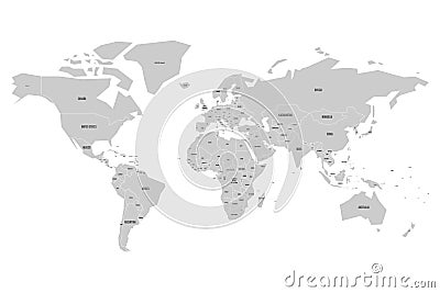 Simplified map of World in grey with country name labeling. Schematic vector map with small states or ministates Vector Illustration