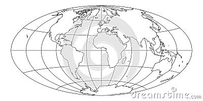 Simplified Map of World with latitude and longitude grid Vector Illustration