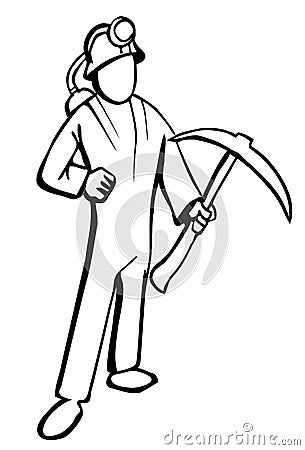 Simplified miner illustration in black and white Vector Illustration