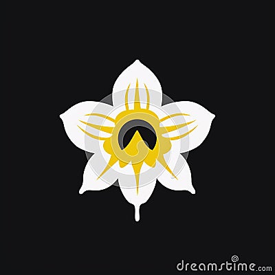 Simplified Narcissus Flower Logo On Black Background Cartoon Illustration