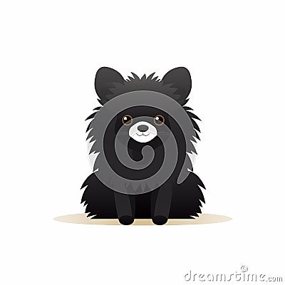 Simplified And Stylized Black Pomeranian Dog Playful Character Design Cartoon Illustration