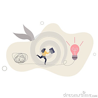 Simplify idea to find solution, thinking process or creativity to solve problem, discover easy way to understand concept.flat Stock Photo