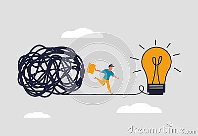 Simplify ideas and find right solution for your business. Quick solution and smart businessman unraveling his problems. Tangle Vector Illustration