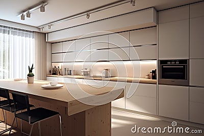 Simplistic Minimalistic kitchen. Generate Ai Stock Photo