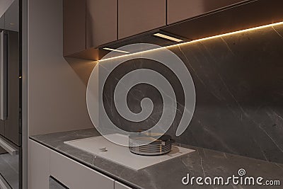 Simplistic modern kitchen, a cooker on the electric stove Stock Photo