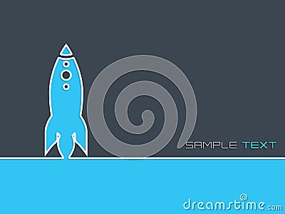 Simplistic startup business background with blue rocket Vector Illustration