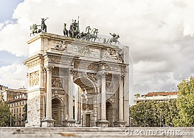 Simplon Gate, Milan. Stock Photo
