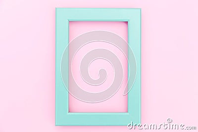 Simply design with empty blue frame isolated on pink pastel colorful background Stock Photo