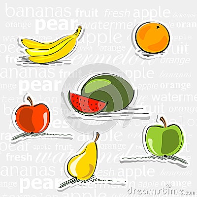 Simply fruit stickers Vector Illustration