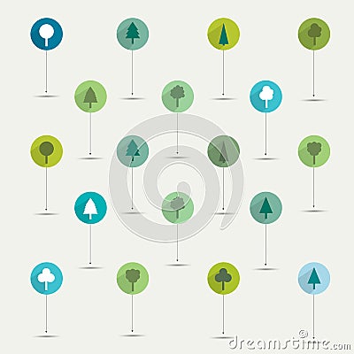 Simply minimalistic flat trees symbol icon set. Vector Illustration