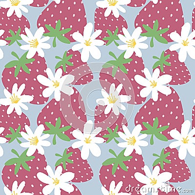 Simply seamless fruit pattern with strawberry and flowers for fabrics and textiles Stock Photo