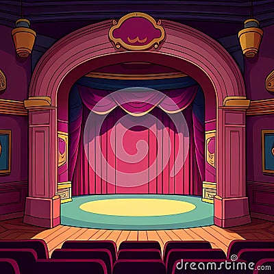 Simpsons-style Empty Stage Background, Made with Generative AI Stock Photo