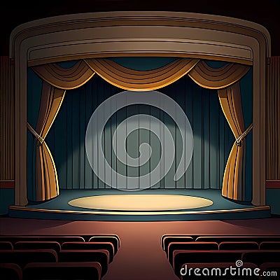 Simpsons-style Empty Stage Background, Made with Generative AI Stock Photo