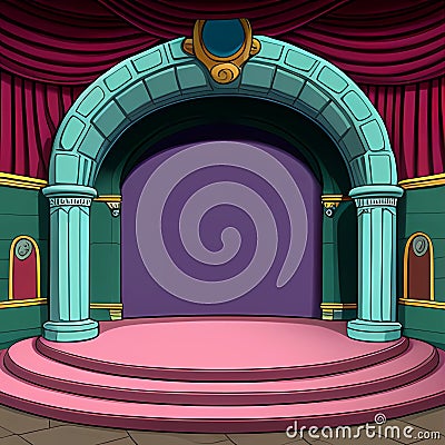 Simpsons-style Empty Stage Background, Made with Generative AI Stock Photo