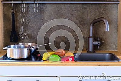 Simulated children`s kitchenware Stock Photo