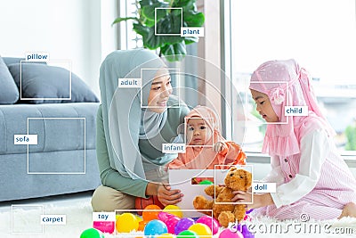 Simulated picture of objects identification for machine learning processing by Artificial intelligenceAI Image recognition Stock Photo