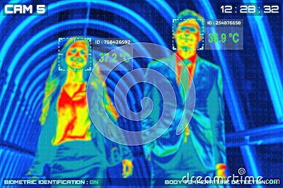 Simulation of body temperature check by thermoscan or infrared thermal camera Stock Photo