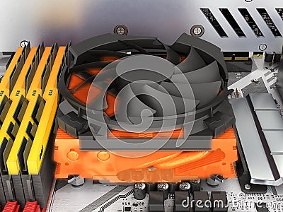 Simulation of CPU overheating view of the processor cooling system 3d render Stock Photo