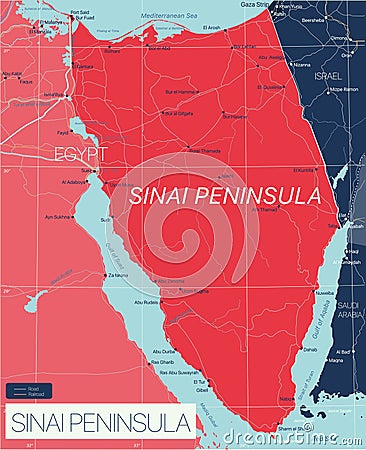 Sinai Peninsula country detailed editable map Vector Illustration