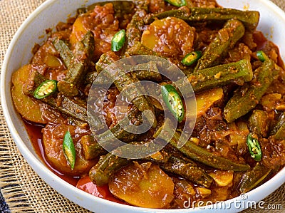 Sindhi style okra curry -spicy bhindi masala Stock Photo