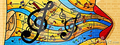 Sing from the mouth and earphone musical notes design background wall paint Stock Photo