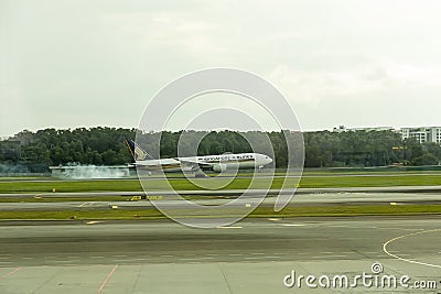 Singapore Airlines airplane landing Editorial Stock Photo