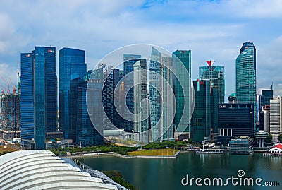 SINGAPORE - APRIL 15: Singapore city skyline and Marina Bay on April 15, 2016 in Singapore Editorial Stock Photo