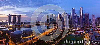 SINGAPORE - APRIL 16: Singapore city skyline and Marina Bay on April 16, 2016 in Singapore Editorial Stock Photo