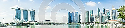 SINGAPORE - APRIL 7,2017: panoramic image of Marina Bay Sands and financial center Editorial Stock Photo