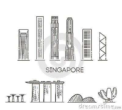 Singapore detailed monuments silhouette. Vector illustration Vector Illustration