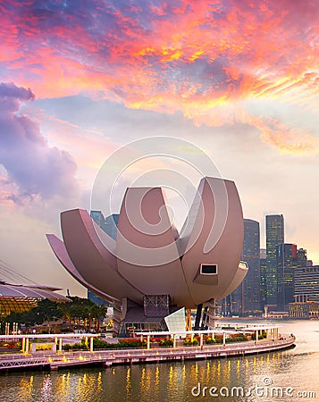 Singapore ArtScience museum at sunset Editorial Stock Photo