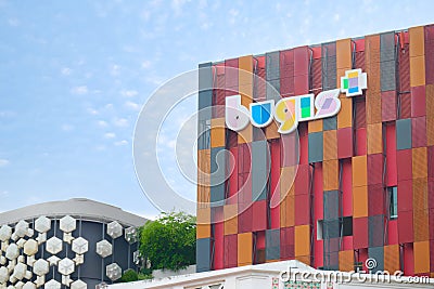 singapore Bugis Street 2 june 2022. Bugis mall buildings logo on a building Editorial Stock Photo