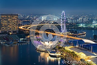 Singapore business district skyline in night at Marina Bay, Sing Stock Photo