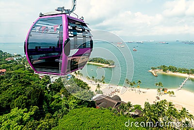 Singapore cable car in Sentosa island with aerial view. Stock Photo