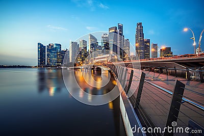 Singapore central business district skyline at blue hour Stock Photo